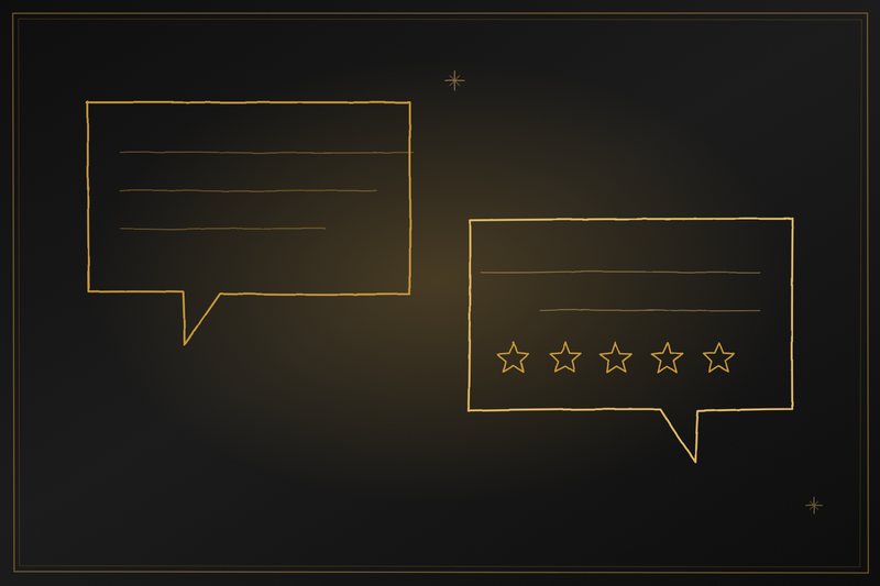 Illustration of speech bubbles and a five star rating
